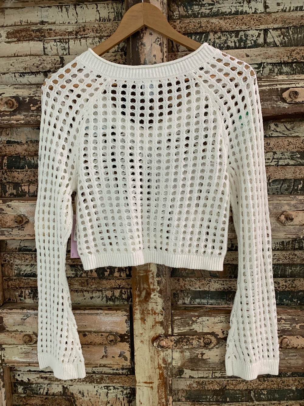 NWT Wild Fable Cream Open Knit Cropped V Neck Sweater Crochet Flowers, Boho, S - Picture 3 of 14